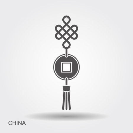 Chinese red knot illustration. Vector icon with shadow. Chinese traditional symbolのイラスト素材