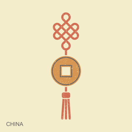 Chinese red knot illustration. Flat retro style icon. Chinese traditional symbolのイラスト素材