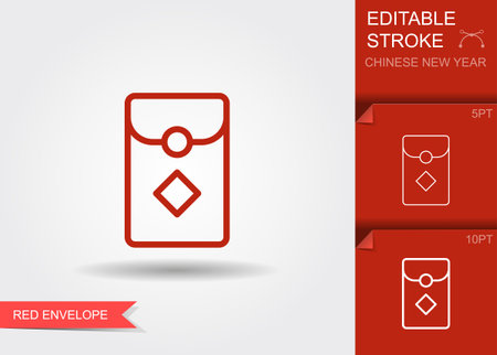 Line icon of Chinese red envelope with editable stroke. Simple outline vector illustration for Chinese New Year celebration, money gift, prosperity, and festive graphic design.のイラスト素材