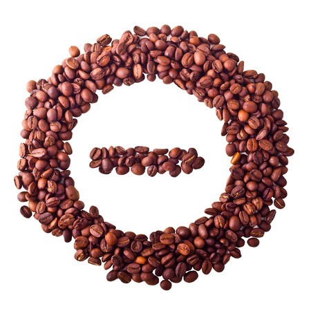 Sight 'minus' in circle from Coffee beans on white isolated backgroundの写真素材