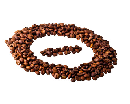Sight 'minus' in circle from Coffee beans on white isolated backgroundの写真素材