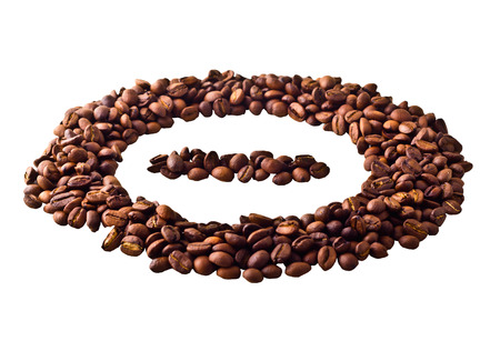 Sight 'minus' in circle from Coffee beans on white isolated backgroundの写真素材