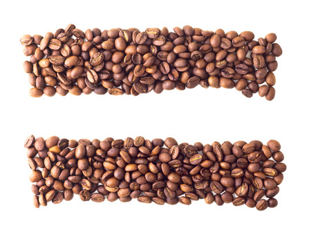 Equal sign from coffee beans on white isolated backgroundの写真素材