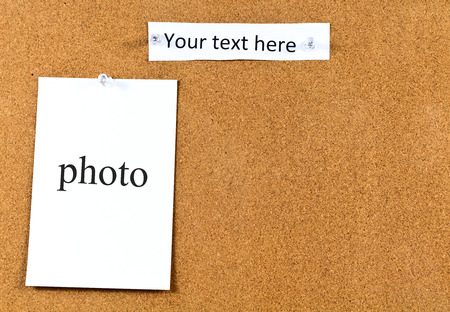 Nice brown cork board with card, good for backgroundの写真素材