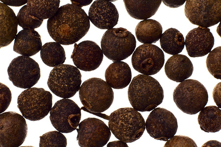 Nice dried black peper on white backgroundの写真素材