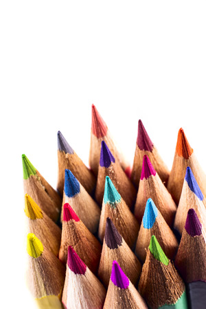 Close up colored pencils on white isolated backgroundの写真素材
