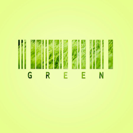 Bar code with fresh green grass on green backgroundの写真素材
