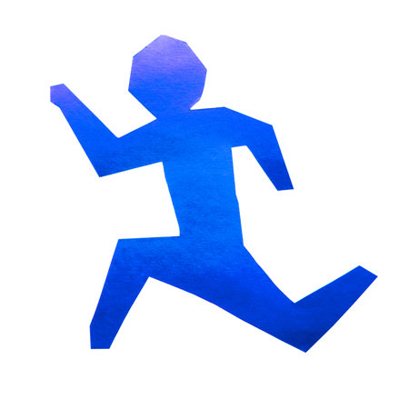 Blue Running man paper on white isolated backgroundの写真素材