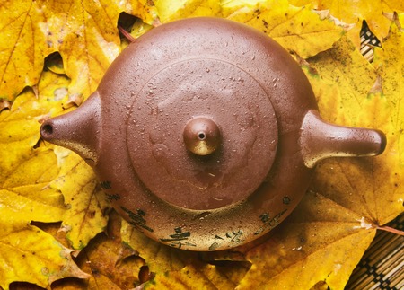 Brown Chinese teapotの写真素材