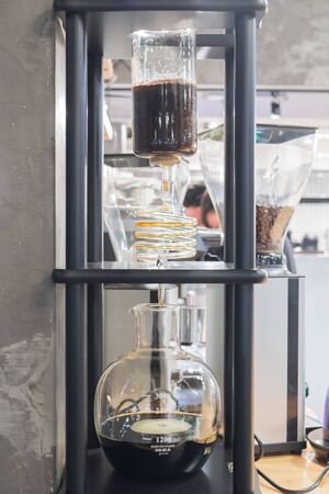Cold brew coffee system, the process of steeping coffee grounds in room temperature or cold water for an extended period.の写真素材