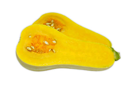 Half cut of Butternut squash show seeds isolated on white background, photographer food conceptの写真素材