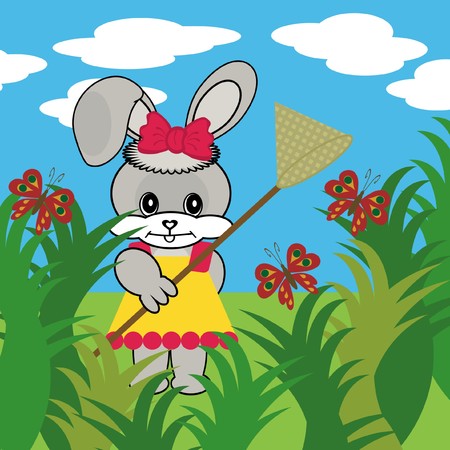 hare with butterfly netのイラスト素材