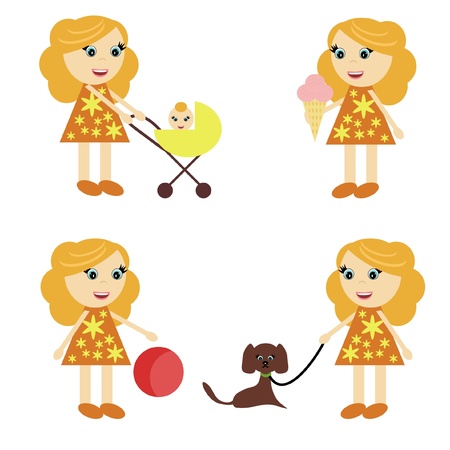 four girls on walkのイラスト素材