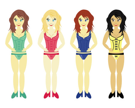 four girls in lingerieのイラスト素材