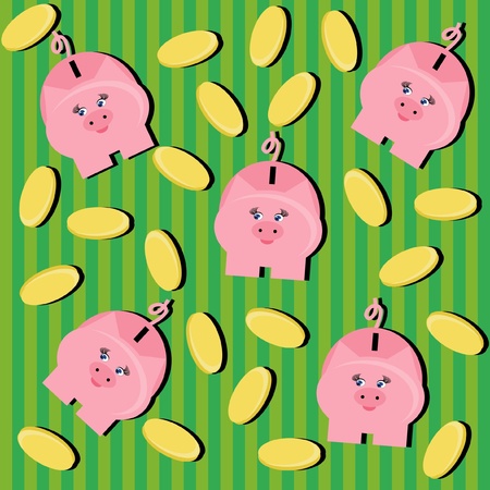 background with piggy banks and coinsのイラスト素材