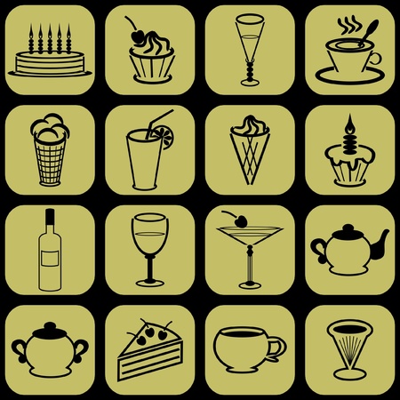 set with drinks and dessertsのイラスト素材