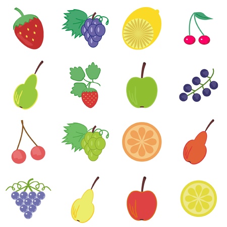 set with fruits and berriesのイラスト素材