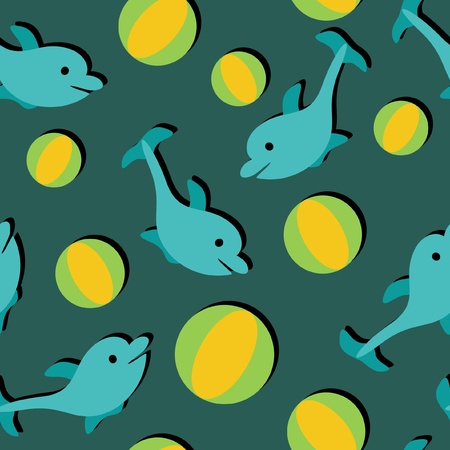 background with dolphins and ballsのイラスト素材