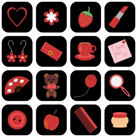set of icons with lady objectsのイラスト素材