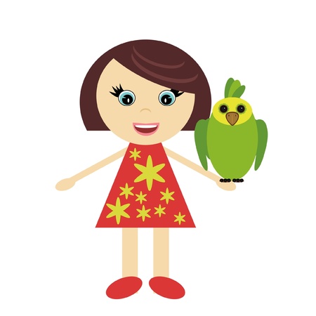 nice little girl with parrotのイラスト素材