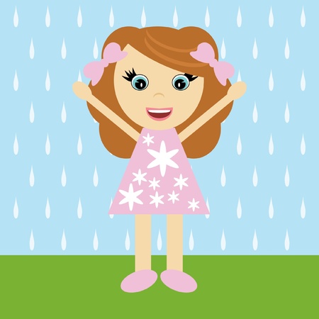 nice little girl and rainのイラスト素材