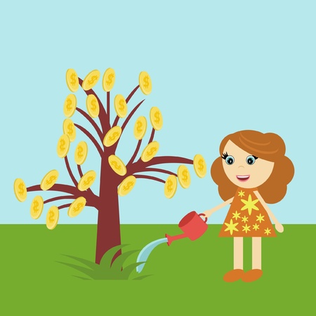 nice girl watering money treeのイラスト素材