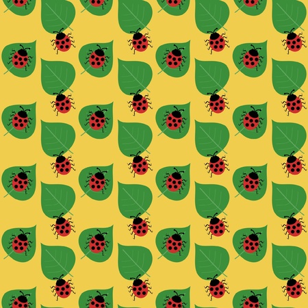 seamless background with ladybirds and leavesのイラスト素材