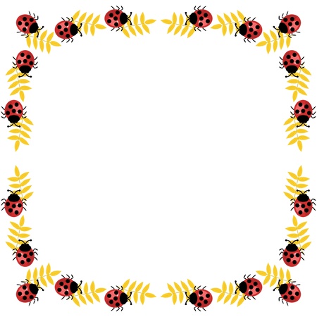 frame with leaves and ladybirdsのイラスト素材