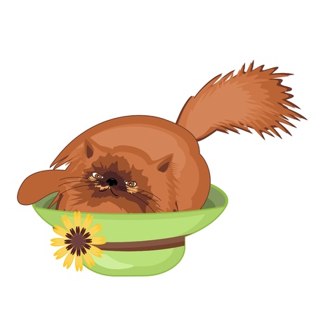 ginger cat playing with hatのイラスト素材