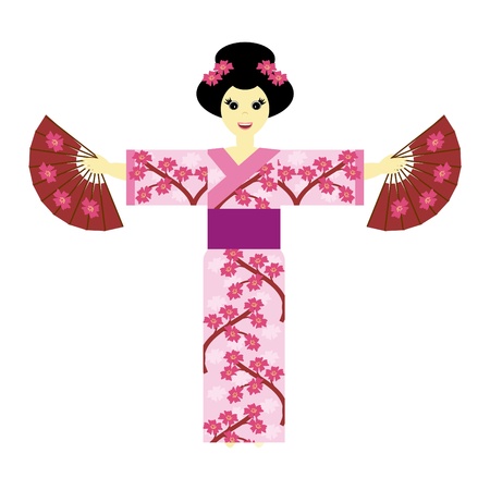 japanese girl on white backgroundのイラスト素材