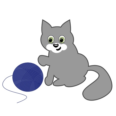 cat with woolen ball on whiteのイラスト素材