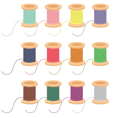 colored reels of thread on white backgroundのイラスト素材
