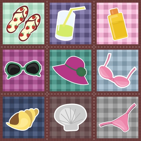 patchwork pattern with beach objectsのイラスト素材