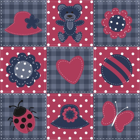 patchwork background with objectsのイラスト素材