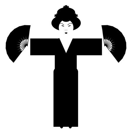 japanese girl silhouette on white backgroundのイラスト素材
