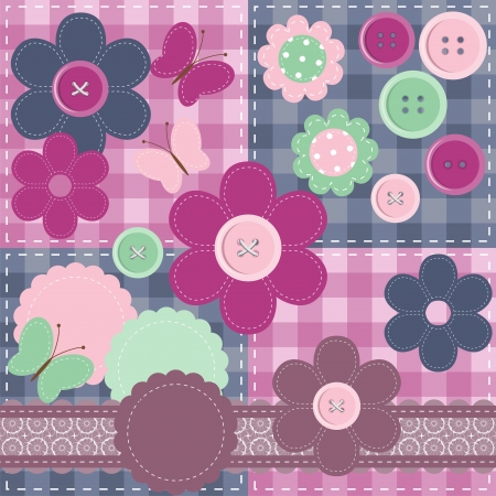 patchwork set with different scrapbook objectsのイラスト素材