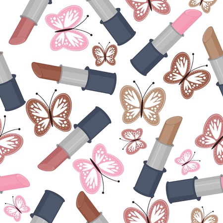 seamless background with lipsticks and butterfliesのイラスト素材