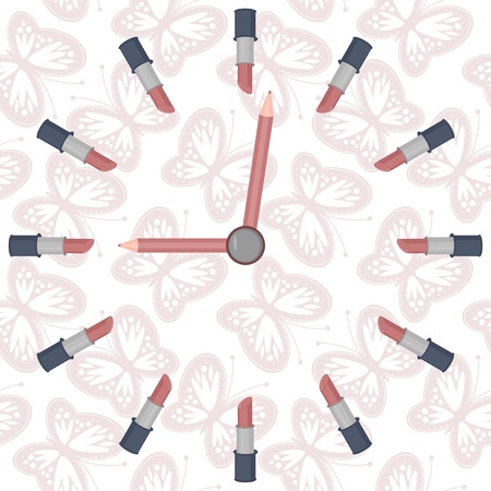 stylized clock with lipsticks and pencilsのイラスト素材