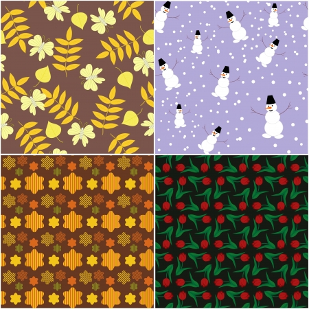 four seamless backgrounds with nature objectsのイラスト素材