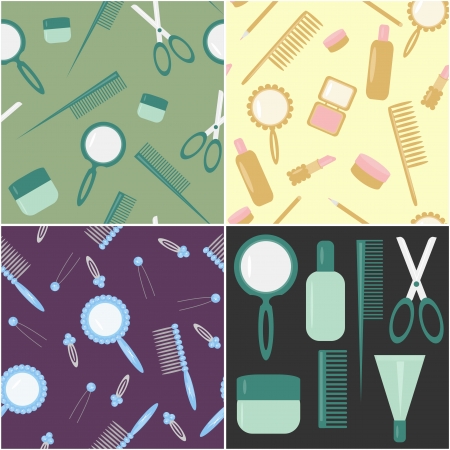 four seamless backgrounds with lady objectsのイラスト素材
