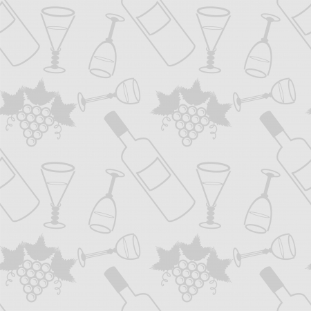 seamless background with wine bottle, bowls and grapeのイラスト素材