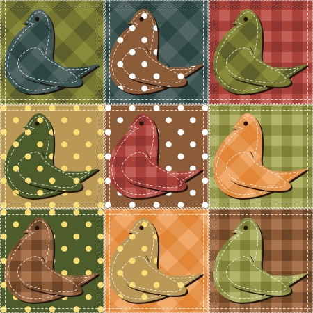 patchwork background with pigeonsのイラスト素材