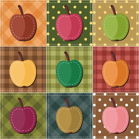 patchwork background with applesのイラスト素材