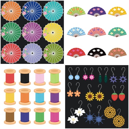 four sets with different objectsのイラスト素材