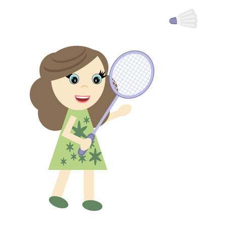 nice girl with badminton rocket on whiteのイラスト素材