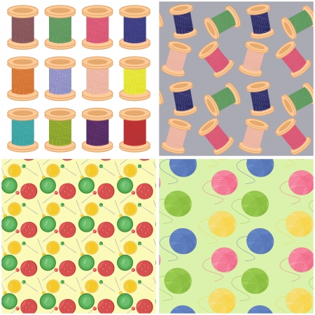 bobbins on white and three seamless backgroundsのイラスト素材