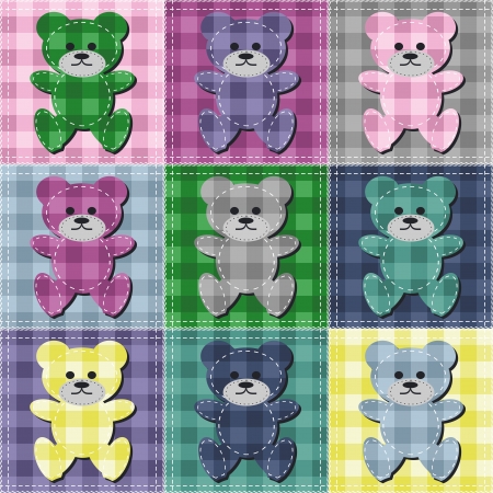 patchwork background with teddy bearsのイラスト素材