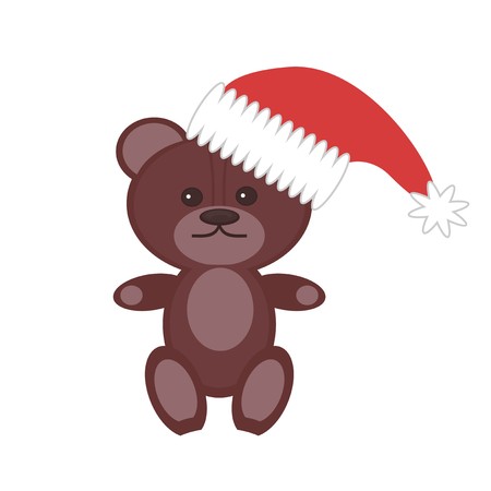 teddy bear in Christmas capのイラスト素材