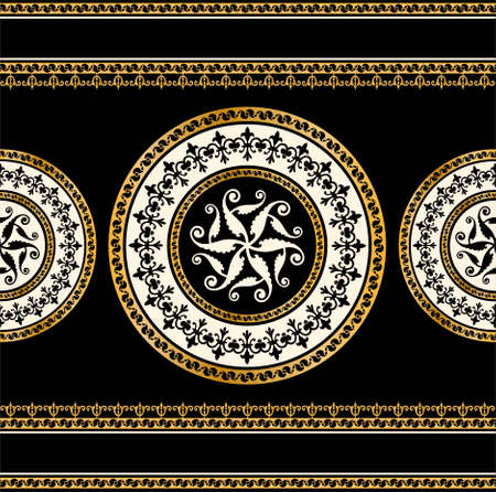 Seamless pattern decorated with precious stones, gold chains and pearls.のイラスト素材