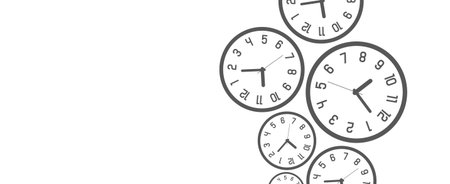 background with round wall clocks.
